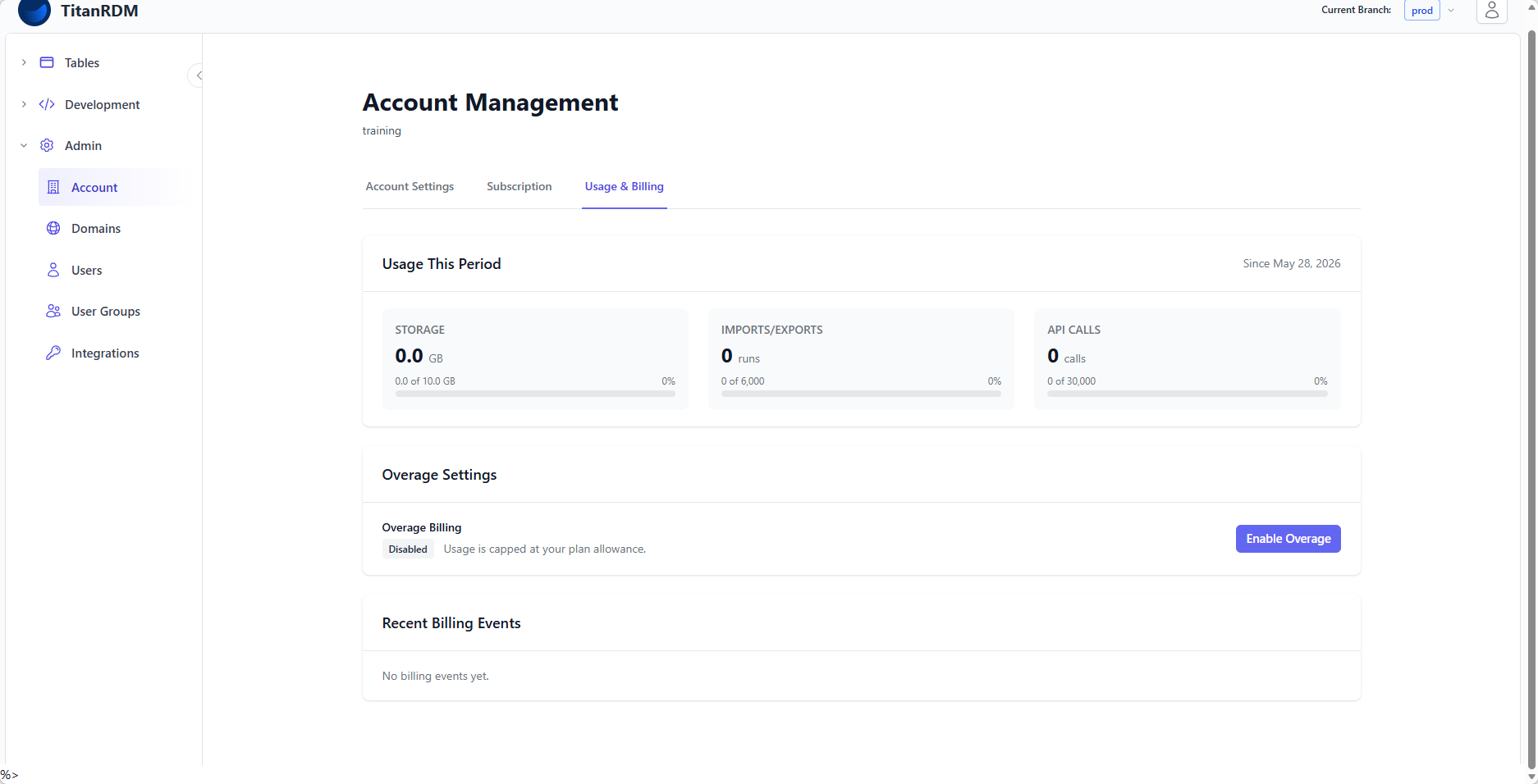 Account billing section