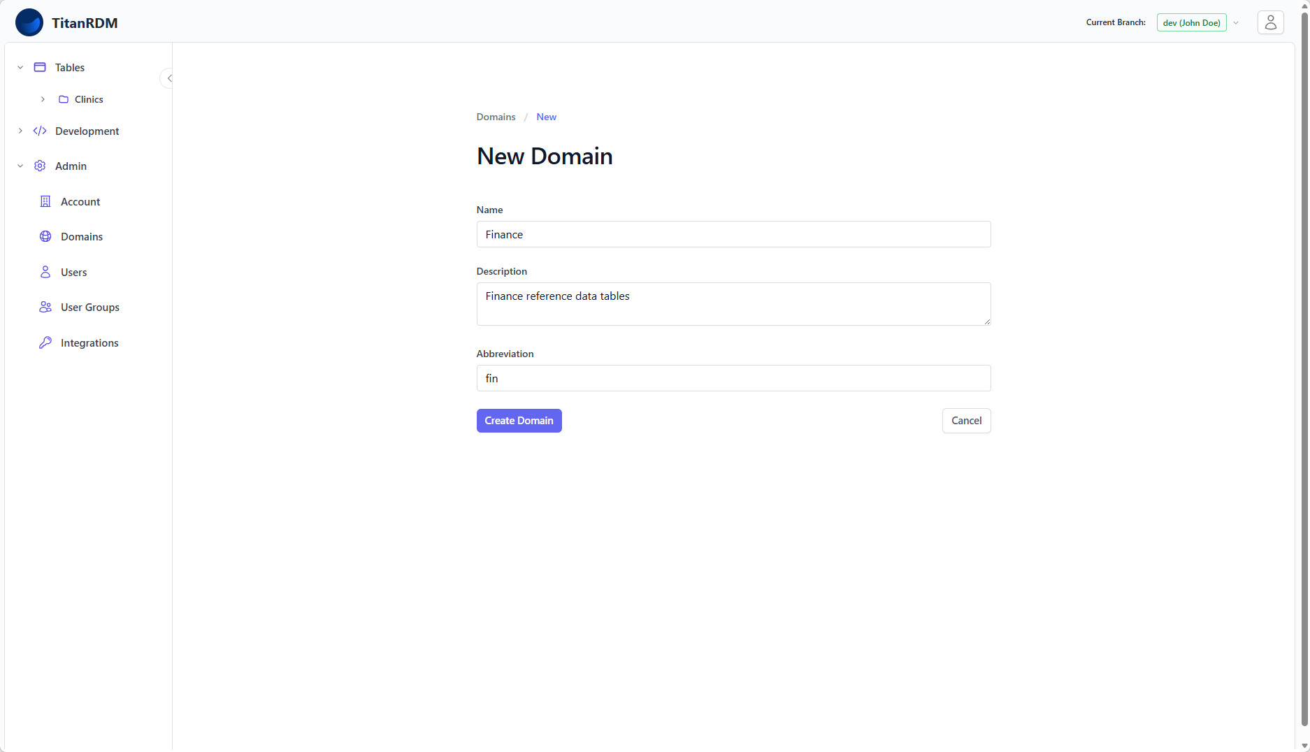 Create domain form