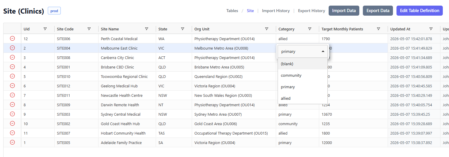 Valid values dropdown